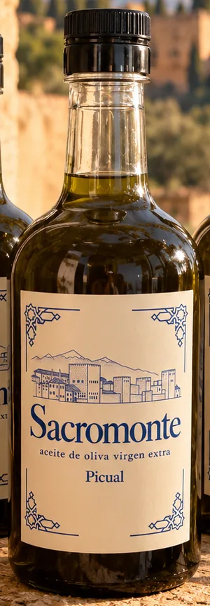 Botella de aceite Sacromonte iluminada